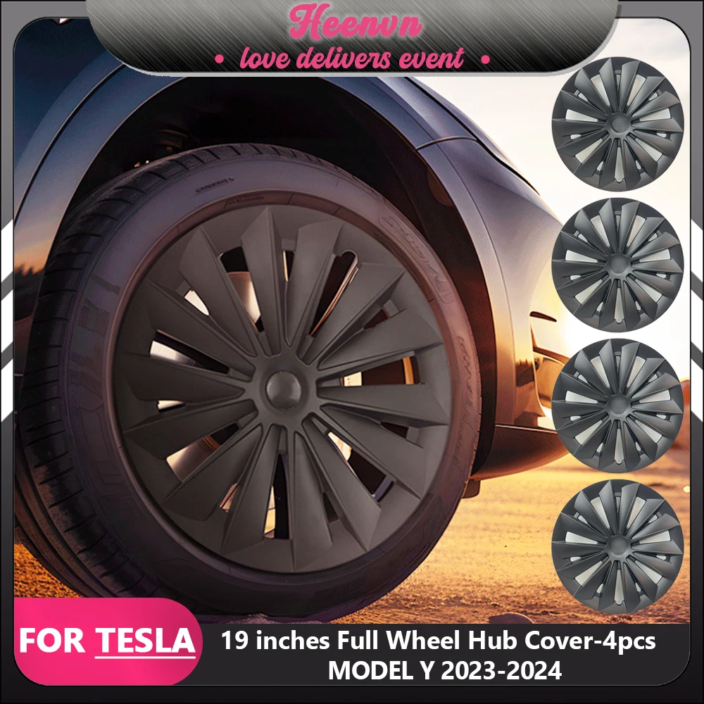 4pcs Hubcaps for Tesla Model Y 2024 2023 19 Inch Sword Style Wheel Cover Performance Replacement Full Rim Cover Accessories