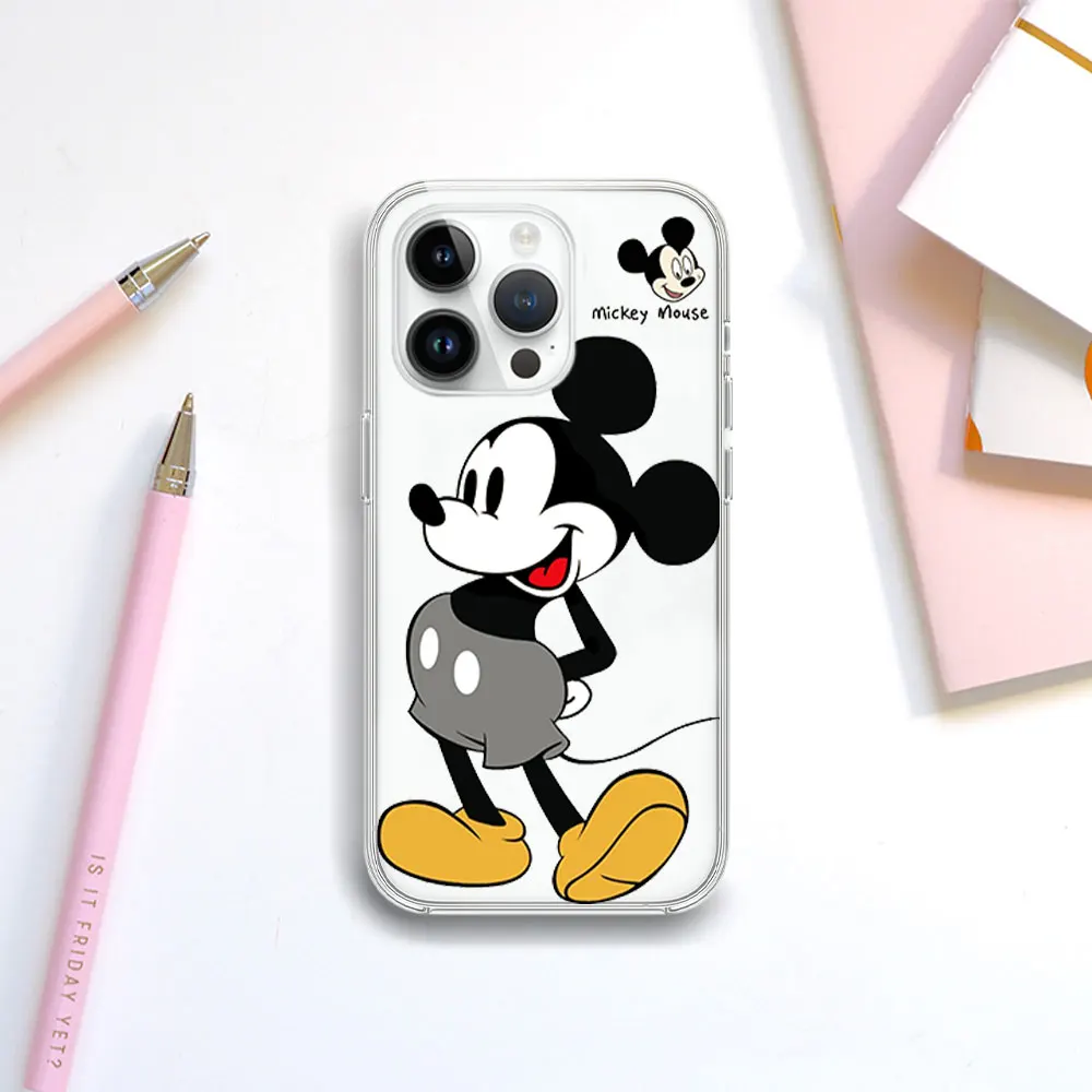 MINISO Mickey M-Minnie Transparent Phone Case For iPhone 12 11 14 13 15 16 Pro Max Plus Shell