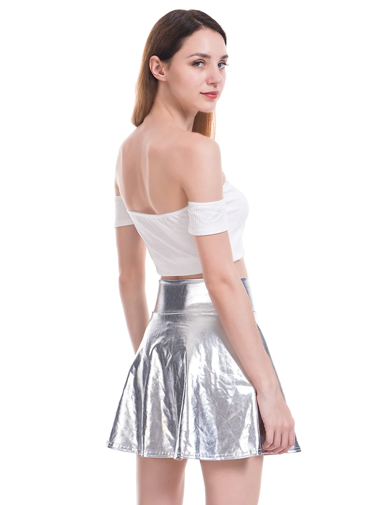 Сексуальная женская металлическая мини-плиссированная юбка, блестящая панк-вечеринка, уличная одежда, сценический костюм, однотонная юбка для выступлений, рейв-фестиваль, клубная одежда