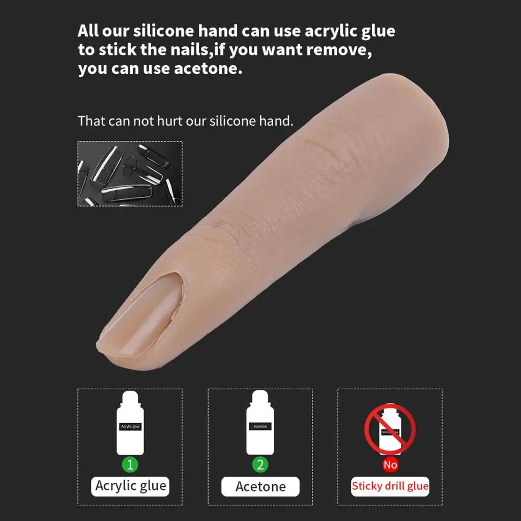 

Silicone Practice Finger for Acrylic Nails, Polish Manicure Fake Finger for Nail