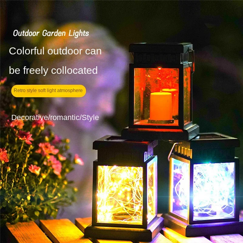 AF90-Lanterna sospesa solare da esterno, luce effetto candela, luce da giardino luce notturna lampada a sospensione impermeabile