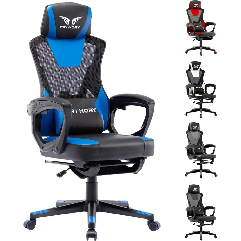 

Computer game chair, ergonomic office chair with adjustable height, footrest headrest backrest, lumbar support