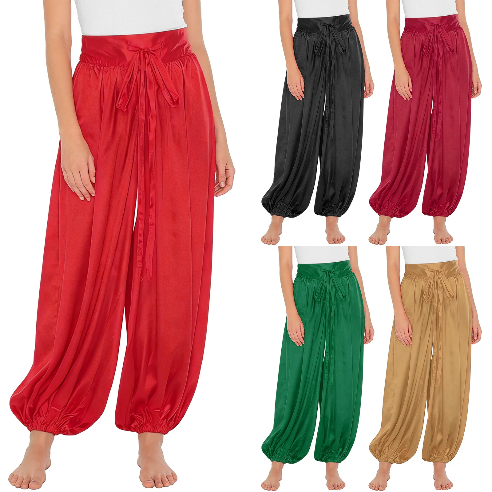 Woman Sexy Satin Belly Dance Costume Tribal Pants Egyptian Harem Pant Satiny Harem Pants for Arab Magical Lamp Cosplay Party