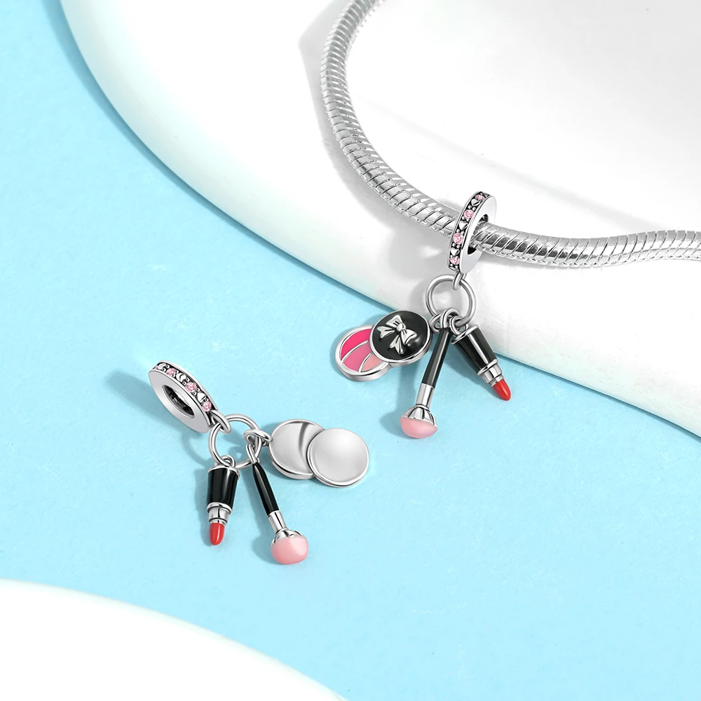 Exquisite 925 Sterling Silver Wool Handbag Spinning Lipstick Comb Scissors Charms Fit DIY Bracelet Necklace Fine Home Decor Gift