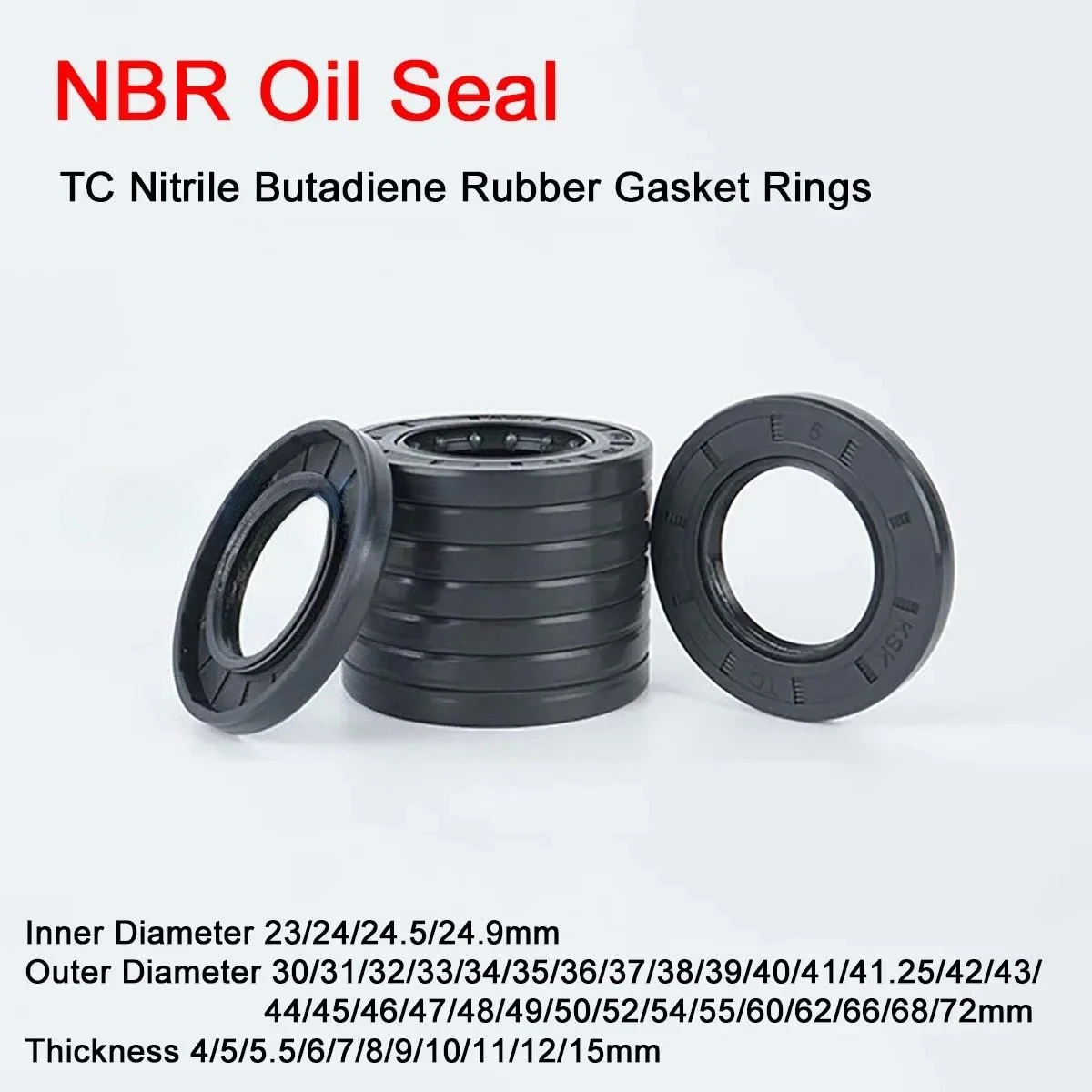 

NBR Framework Oil Seal ID 23/24/24.5/24.9mm OD 30-72mm TC Nitrile Butadiene Rubber Gasket Ring Cover Double Lip with Spring