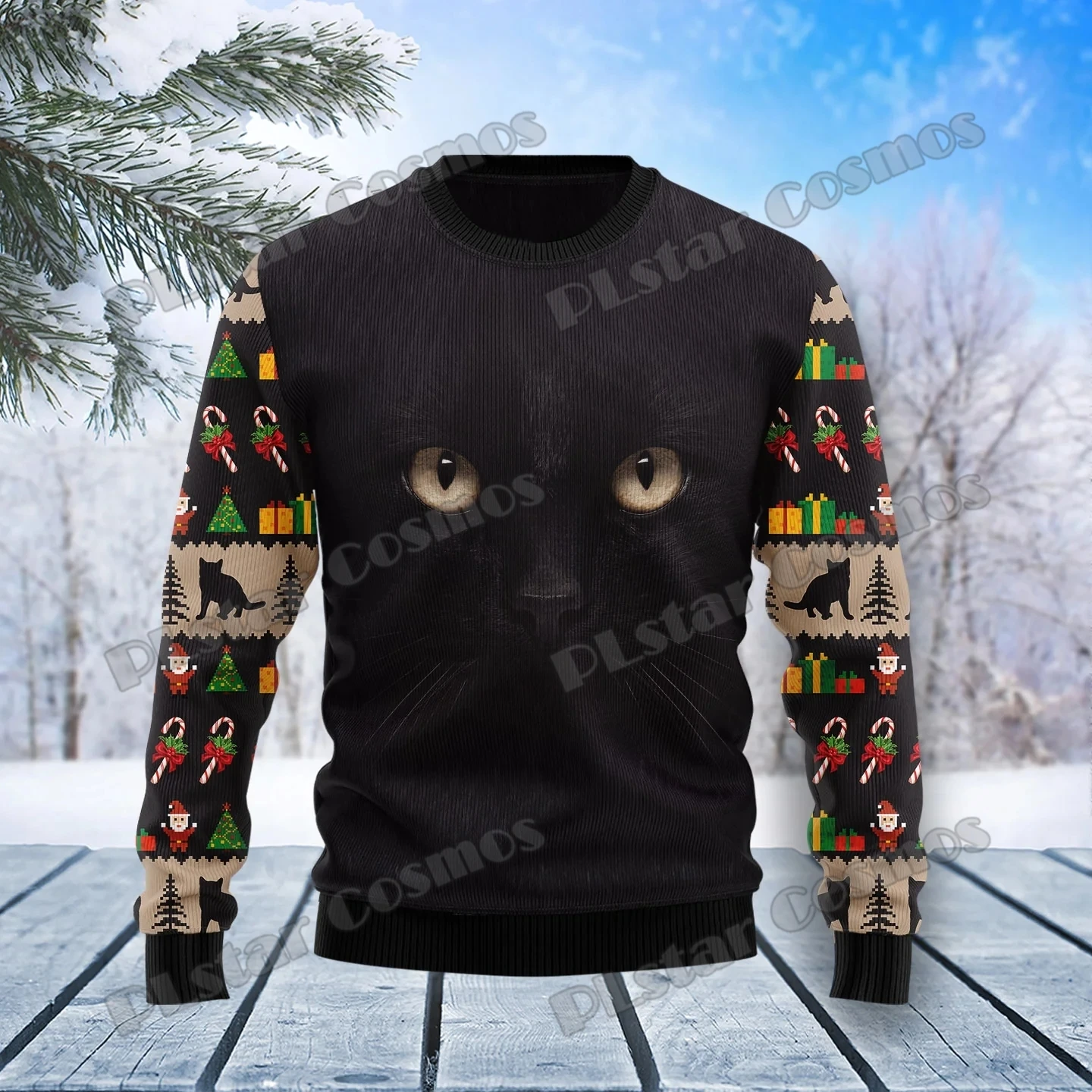 

PLstar Cosmos Black Cat Cute Face 3D Printed Fashion Men's Ugly Christmas Sweater Winter Unisex Casual Knitwear Pullover MYY27