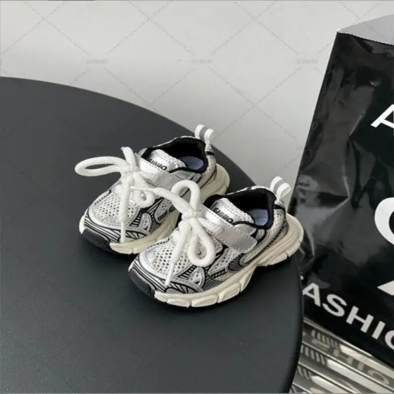 Beige Black Children\'s Sports Shoes 2024 Spring New Boys Fashion Dad Shoes Female Baby Breathable Mesh Soft Sole Casual Shoes 18