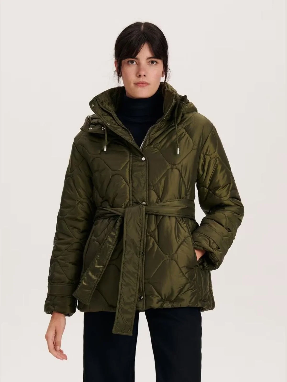 

Slimming Effect Nordic Cotton Jacket with Hood Windproof Waterproof Pure Color Warmth Large Size Women's Autumn Winter Coat