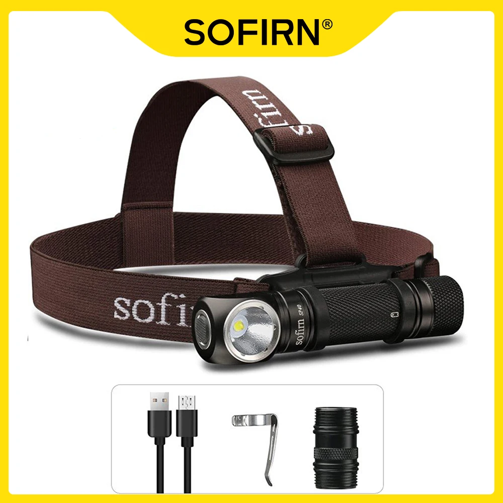 

Sofirn Headlight SP40 1200lm LED Headlamp XPL2 18650 USB C Rechargeable 18350 Flashlight with Power Indicator Magnet Tail
