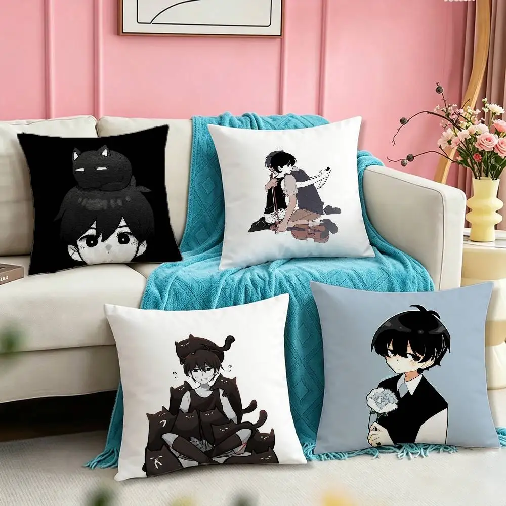 O-Omori Sunny Mewo P-Psychological  Square Double-Sided printed Pillow Case Bedroom Bedside Pillow Sofa Cushion Cover