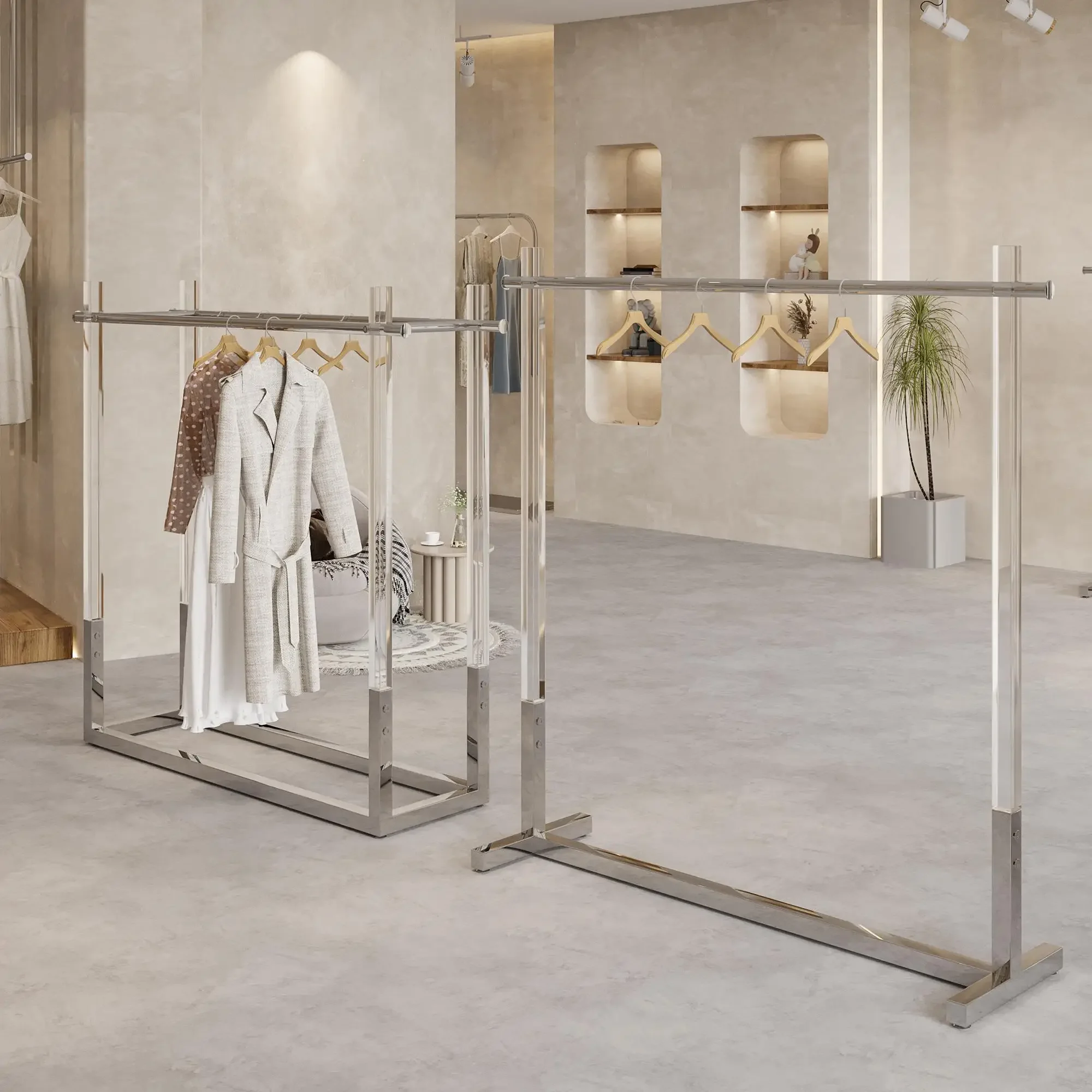 Clothing store acrylic display rack stainless steel floor-to-ceiling Nakajima hanger transparent women's clothing store