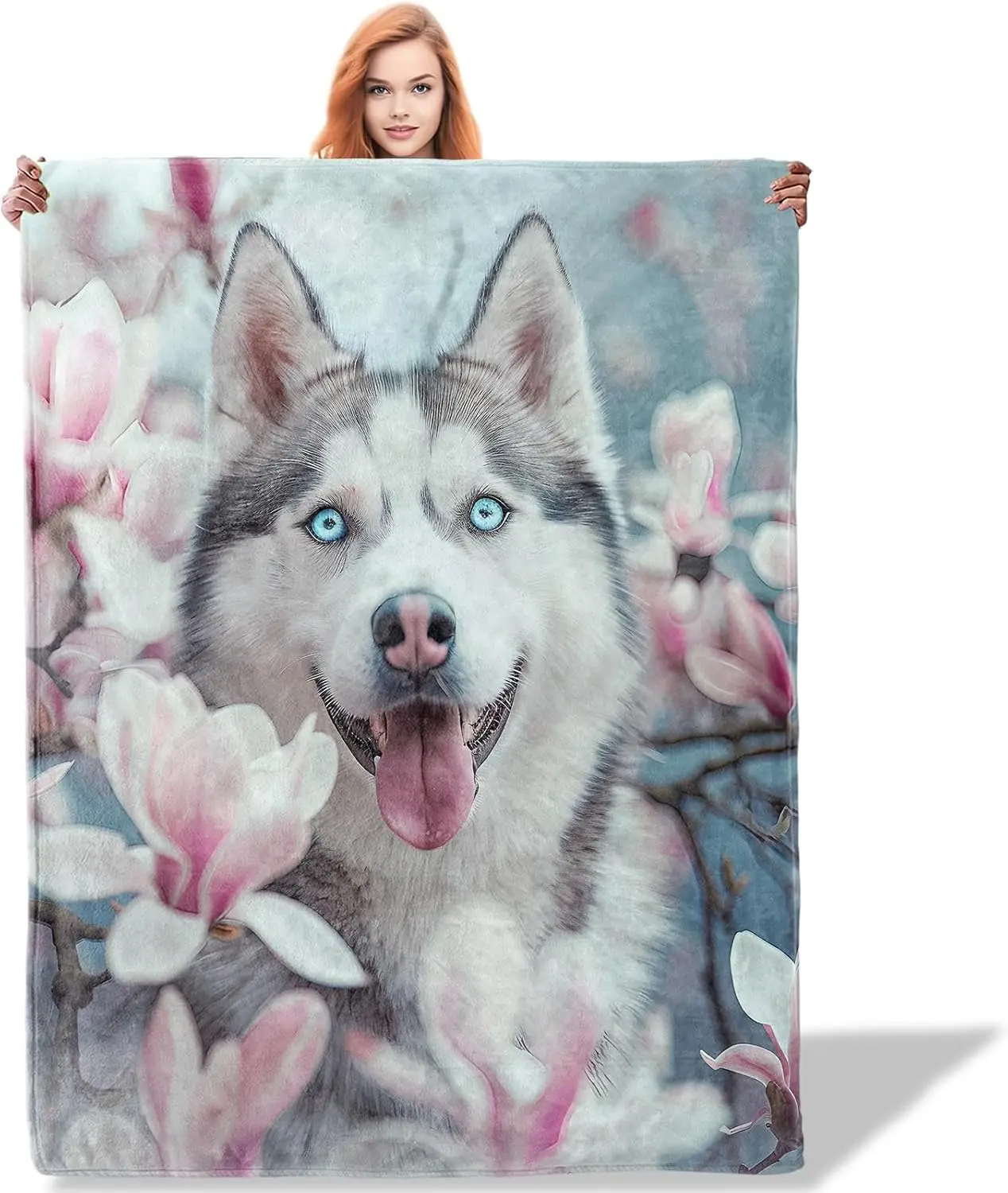Cozy Husky Dog Art Flannel Throw Blanket Pet Lover Gift Decorative Home Decor Nordic Wolf Print Winter Fleece Blanket