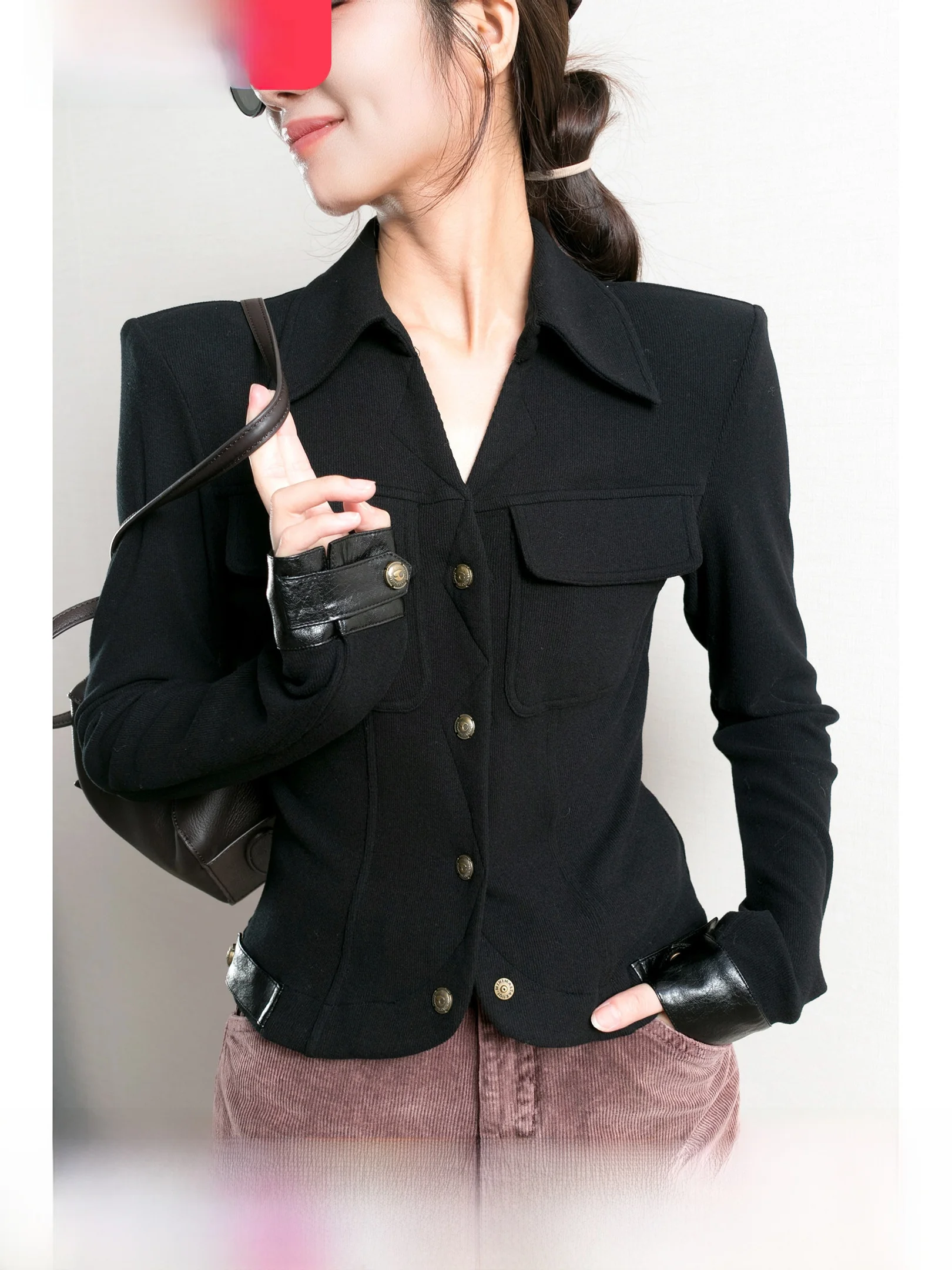 

Женский осенний кардиган TidePA: вязаный, с подплечниками, воротником из искусственной кожи, длинный рукав, мягкий, повседневный, модный