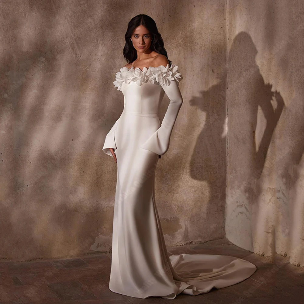 Simple Satin Mermaid Women Wedding Dresses Modern Off Shoulder Strapless Bride Gowns Elegant Princess Floor-Length Formal Party