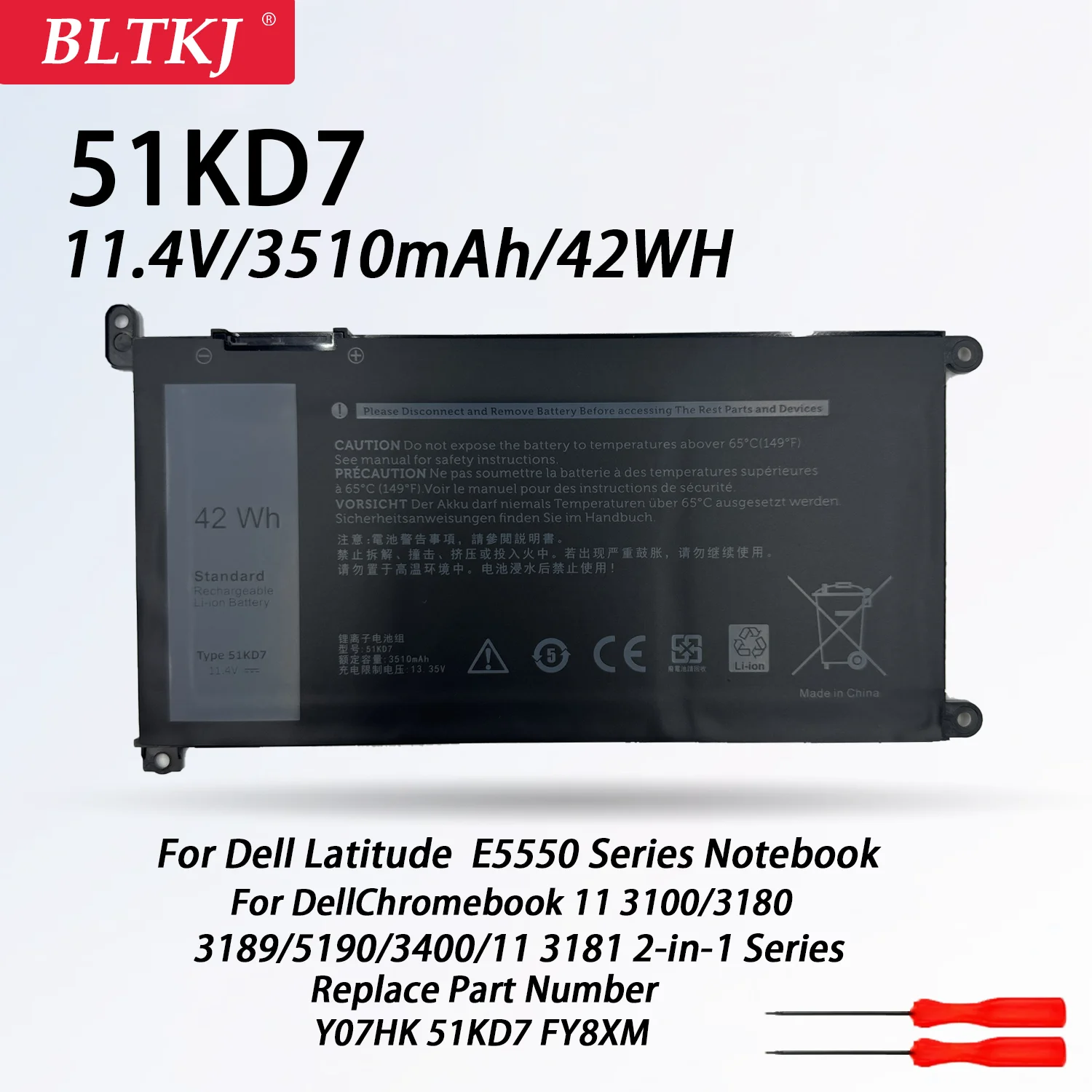 

51KD7 Аккумулятор для ноутбука Dell 11 3100 3180 3189 5190 3181 серии 2 в 1 P28T001 Y07HK FY8XM 0FY8XM