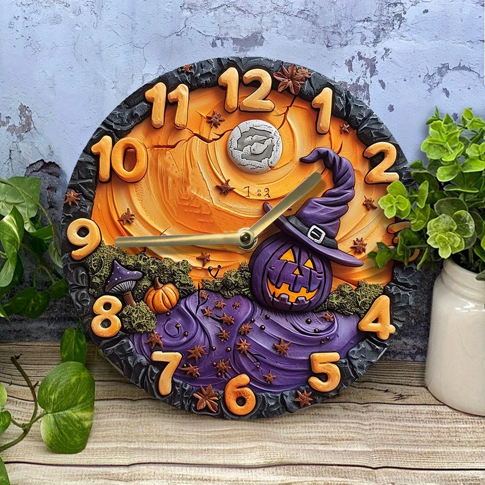 Halloween Pumpkin Wall Clock with DIY Assembly Kit, Silent Movement, High-Definition 2D Printing, Home Decor, Thanksgiving Gift