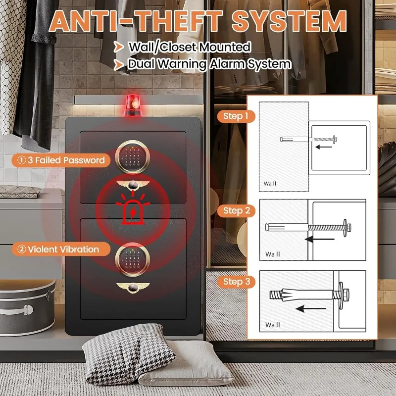 Caja fuerte grande para el hogar, cajas de seguridad ignífugas impermeables con doble caja fuerte, resistente al fuego para uso doméstico, 4,2 pies cúbicos