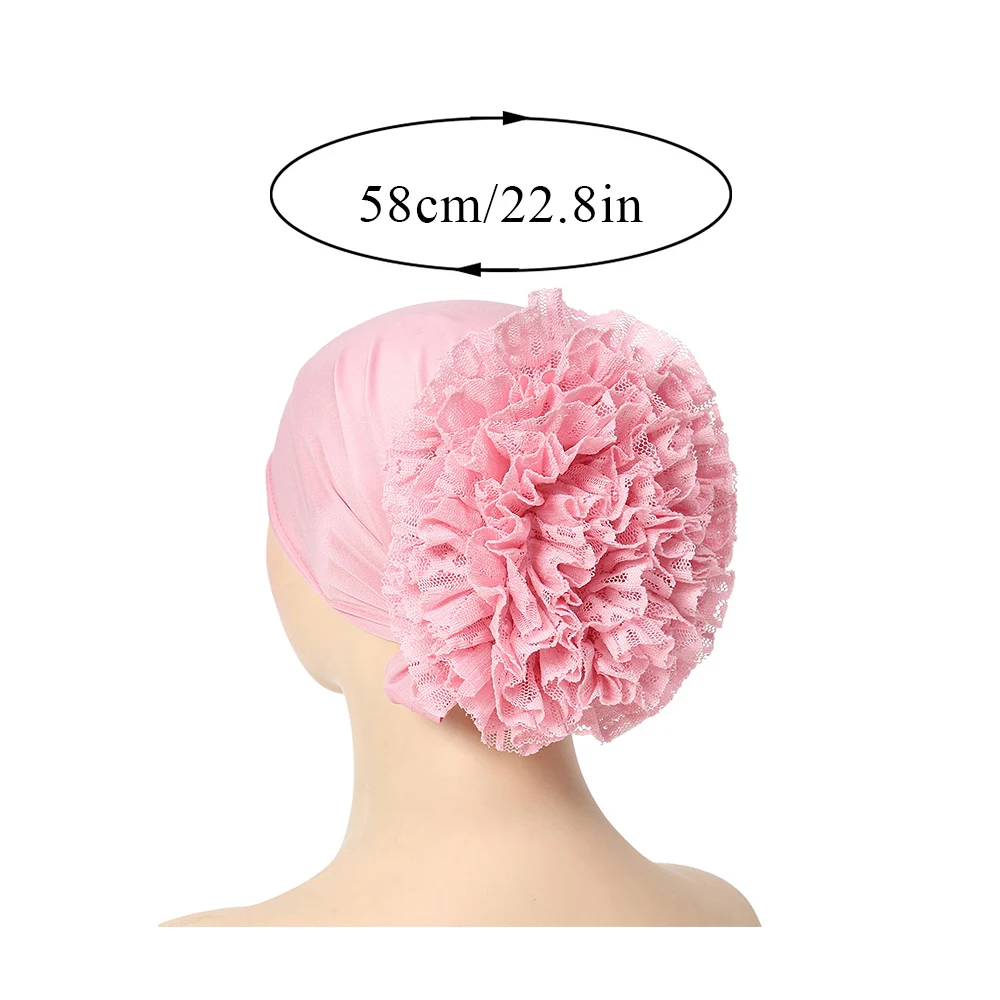 Turbante Cor Pura para Mulheres, Seda Leite, Chapéu Flor, Lenço Respirável, Gorro Árabe, Envoltório Cabeça, Hijabs Muçulmanos, Flor de Renda, Novo