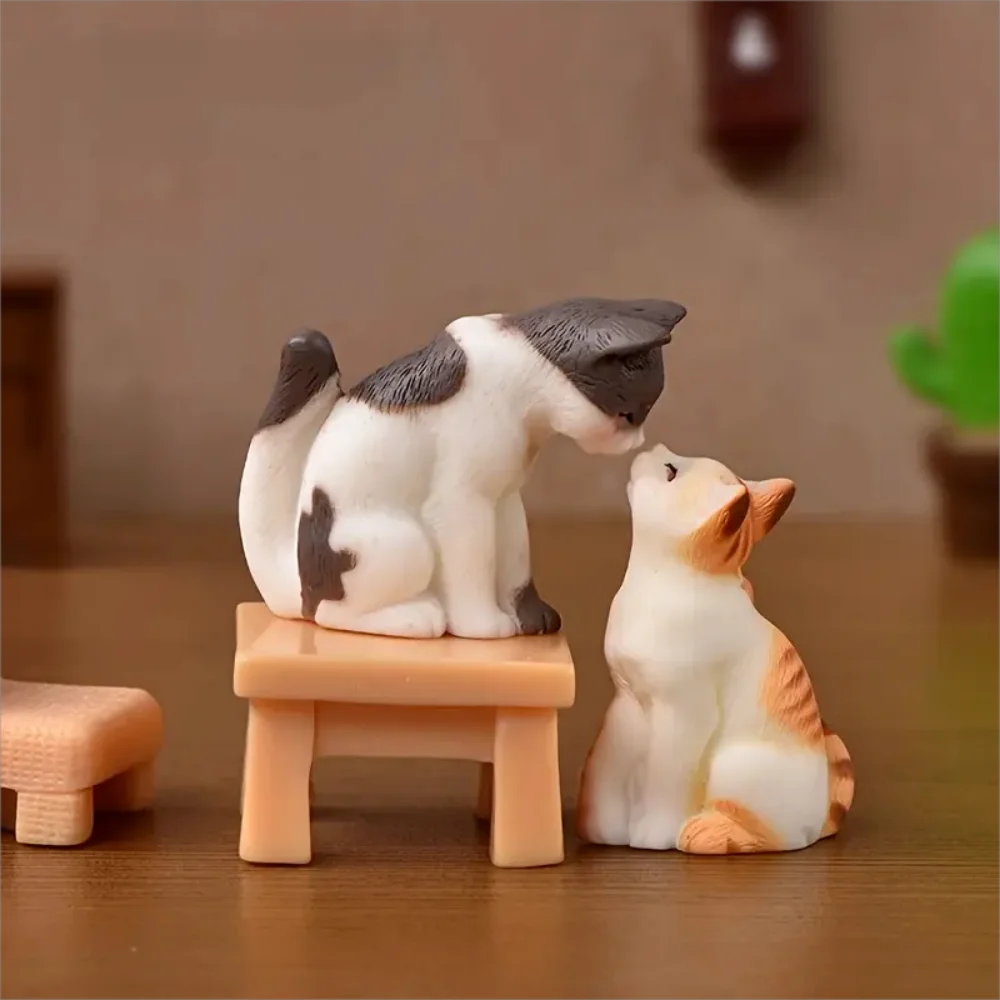 [6pcs Vintage Cat Figurines Decor] 6pcs Vintage Resin Miniature Cat Figurines, Fairy Garden Accessories Tabletop Craft Decor