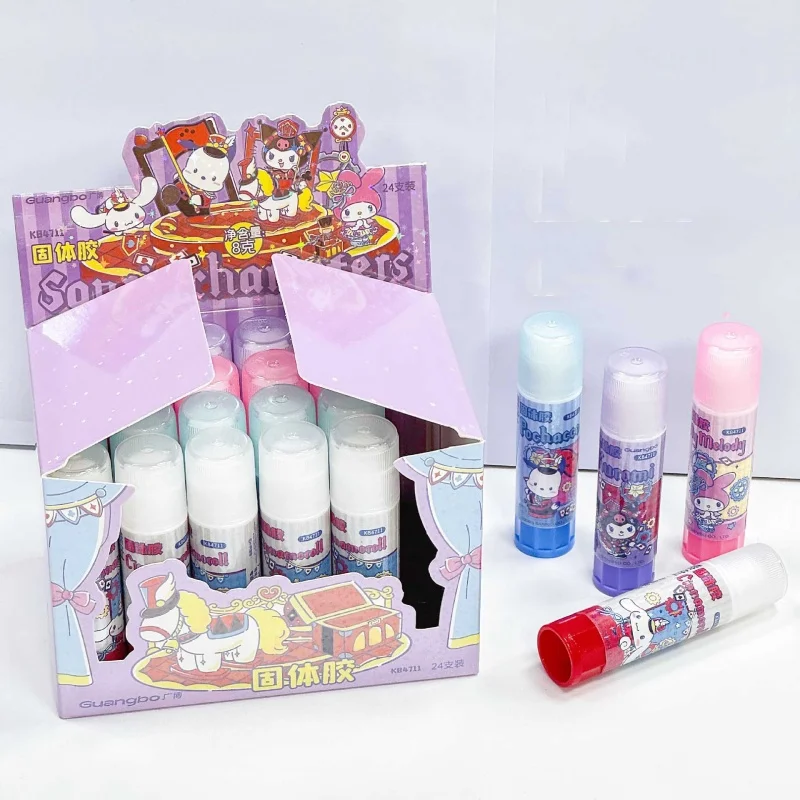 paquete-de-24-unidades-de-pegamento-en-barra-kawaii-sanrio-kuromi-melody-pochacco-herramientas-de-bricolaje-manualidades-para-estudiantes-suministros-escolares-y-de-oficina