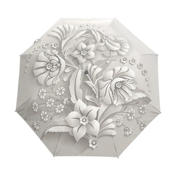 New arrival 3D flower print women non-automatic umbrella three folding rain sun protection umbrella outdoor Anti UV umbrella