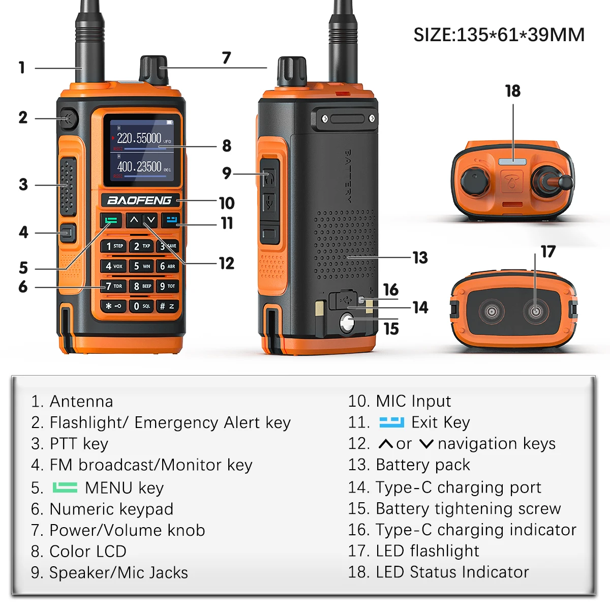 Baofeng-walkie-talkie UV-17R de alta potencia, Radio bidireccional tipo c de largo alcance, frecuencia de copia inalámbrica de tres bandas, 999 canales, UV5R, UV-17 PRO V2