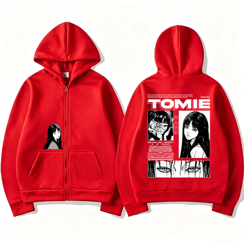 Anime Tomie Junji Ito Reißverschluss-Hoodie für Männer und Frauen, Fleece Manga Cosplay Zip-Up-Jacke, Unisex Horror Gothic Harajuku Zip-Up-Sweatshirt – Detail 5