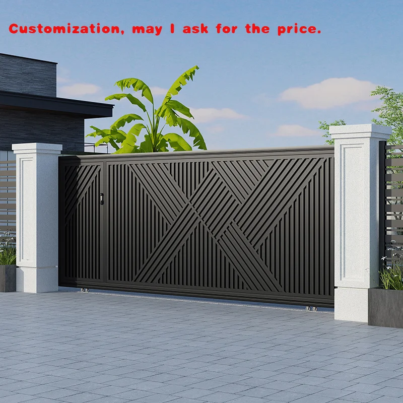 custom.JHR Powder Coating 6ft Tall Main Gate Designs Garden Privacy Aluminum Slat Fence Panels Sliding Gate House