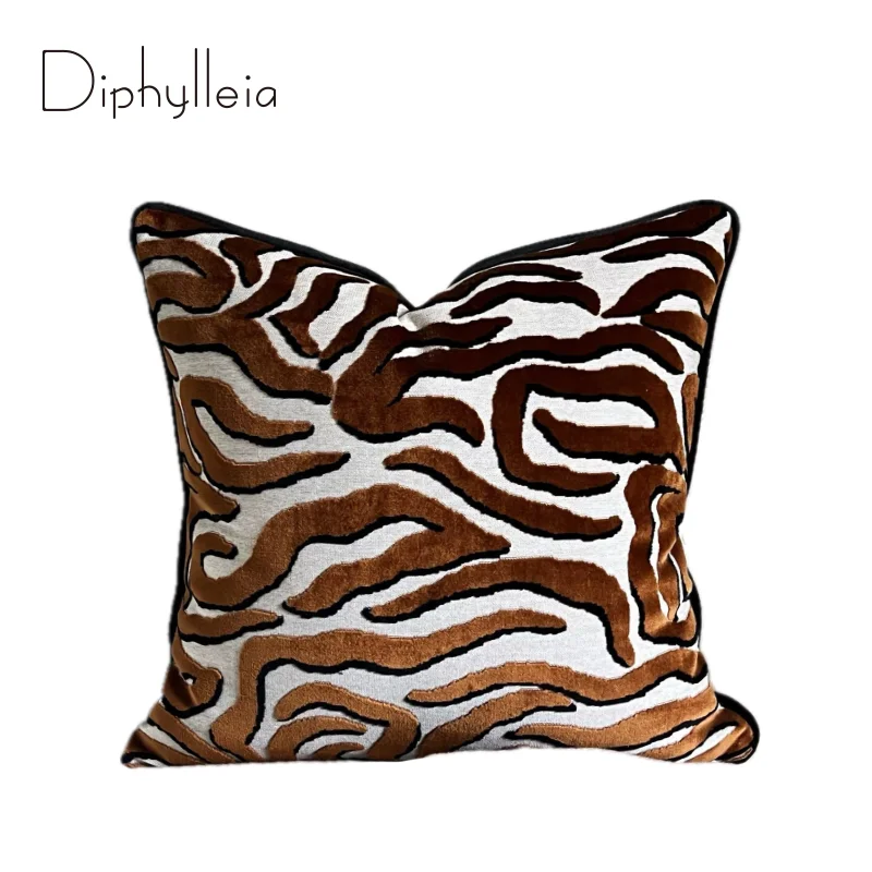 Mocha Brown Zebra Velvet Throw Pillow Cover Luxurious Wild Elegance Decorative Cushin Case For Living Room Bedroom