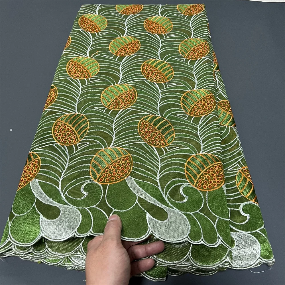 

2025 African Nigerian Tulle Lace Fabric for Sewing, Wedding Dress, Chiffon Party Guipure, High Quality Cotton 5Yard ZJ065 ZJ058