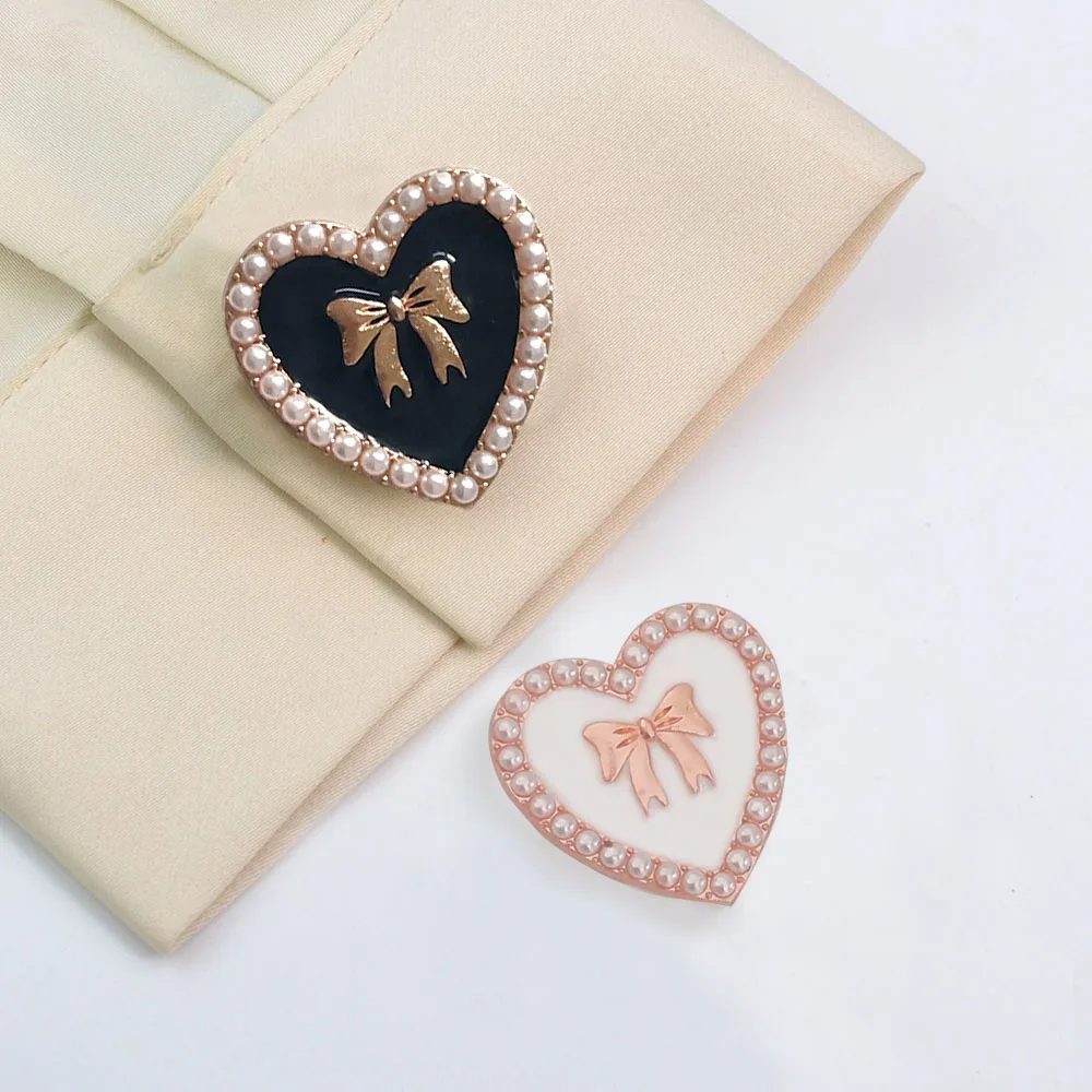 

2PCS Fashion Metal heart with bow Pearl Button Covers for DIY Clothing Decorative Button,Alloy Shirt Sleeve Button Decoration