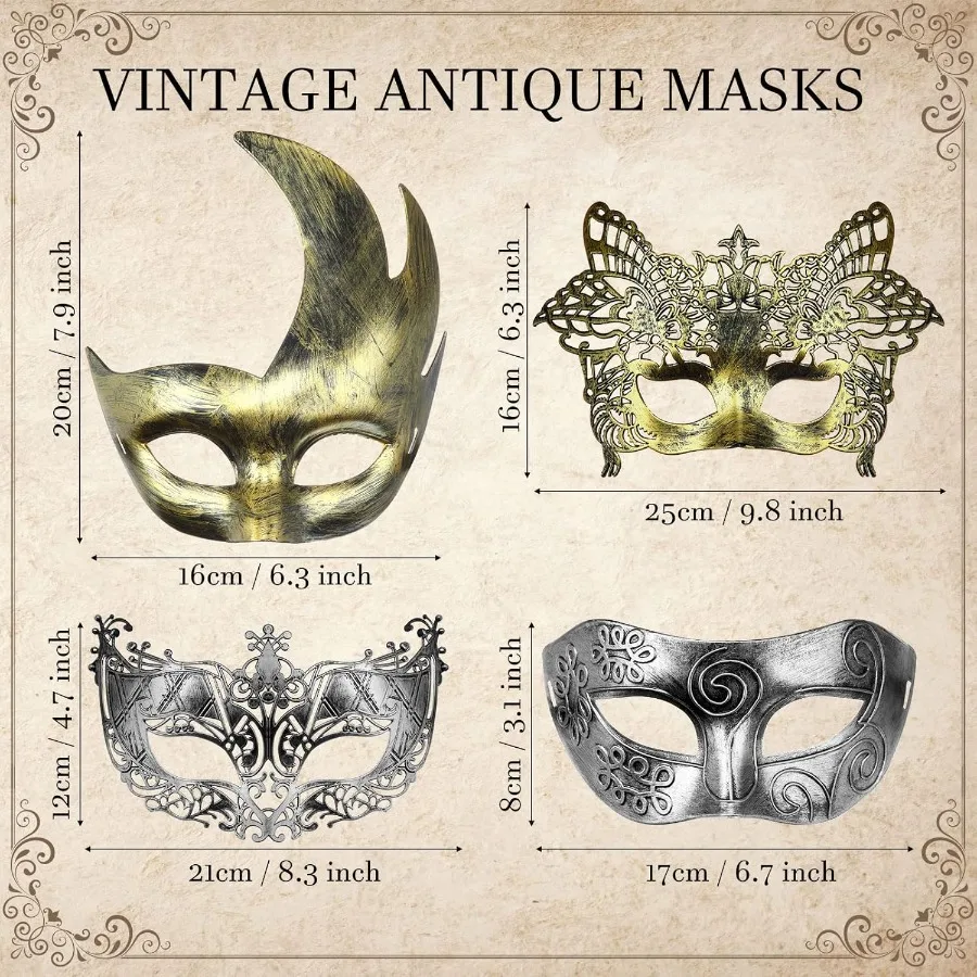 Yunsailing 30-teilige antike Maskerademasken mit verstellbaren Trägern für Halloween-Kostümparty, Karneval, Feier, Venetia