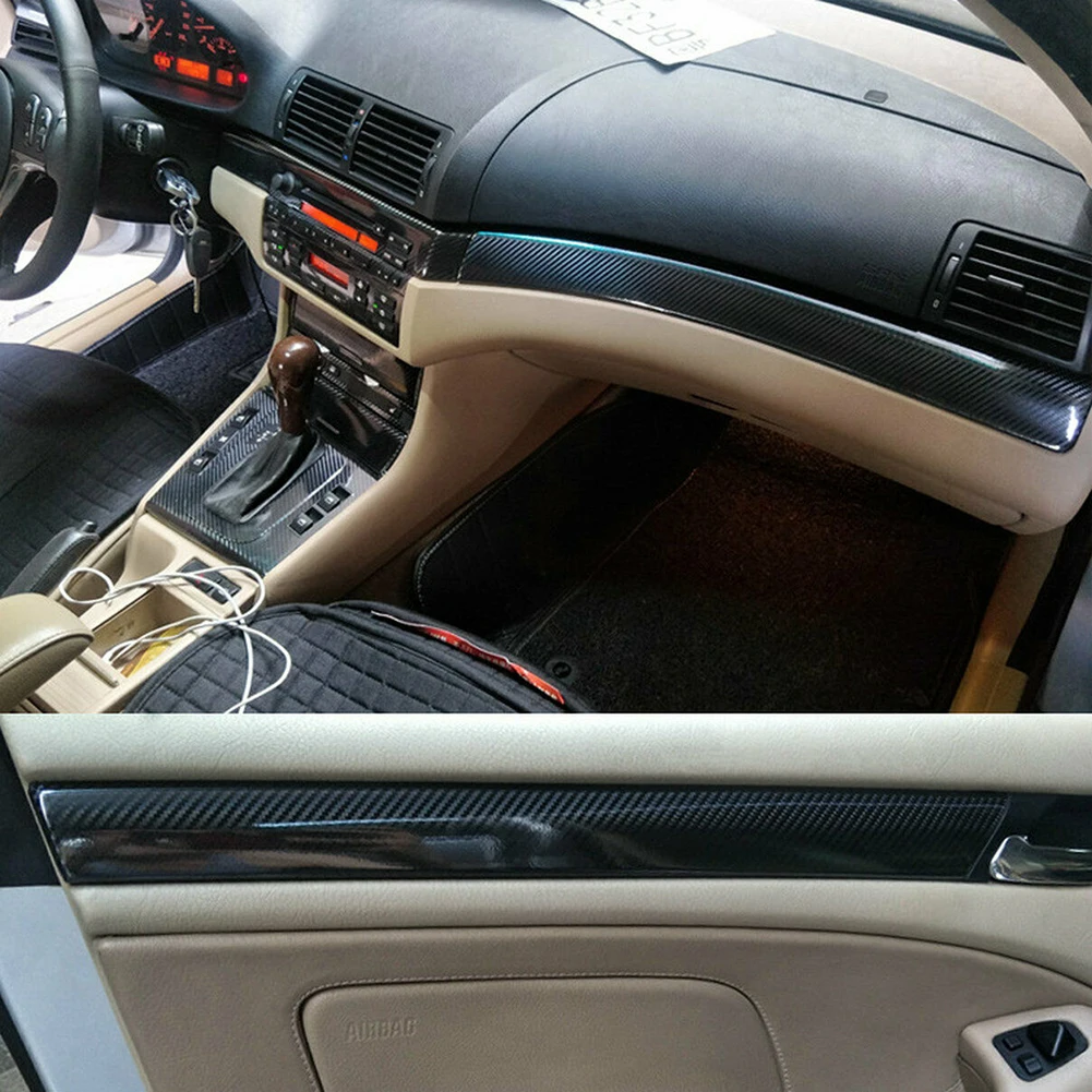 Dash Wrap Trim For BMW-3 Series E46 1998-2005 Carbon Fiber 3D Sticker Auto Interior Glossy Carbon Fiber Wrap Trim