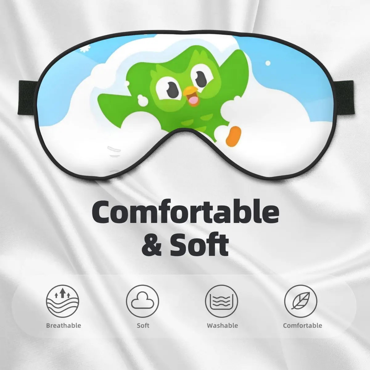 Grappig D-Duolingos Zacht Oogmasker Dubbelzijdig Mooi Groen De Uil Cartoon Anime Blinddoeken Creatieve Blokkeren Lichte Ooglapje