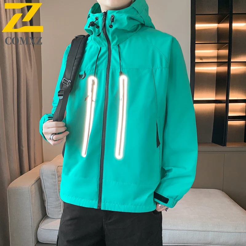 

2025 Spring Autumn Jacket Men Fashion Casual Waterproof Zipper Pocket Windbreaker Outerwear Outdoor Fishing Camping Hooded Coat