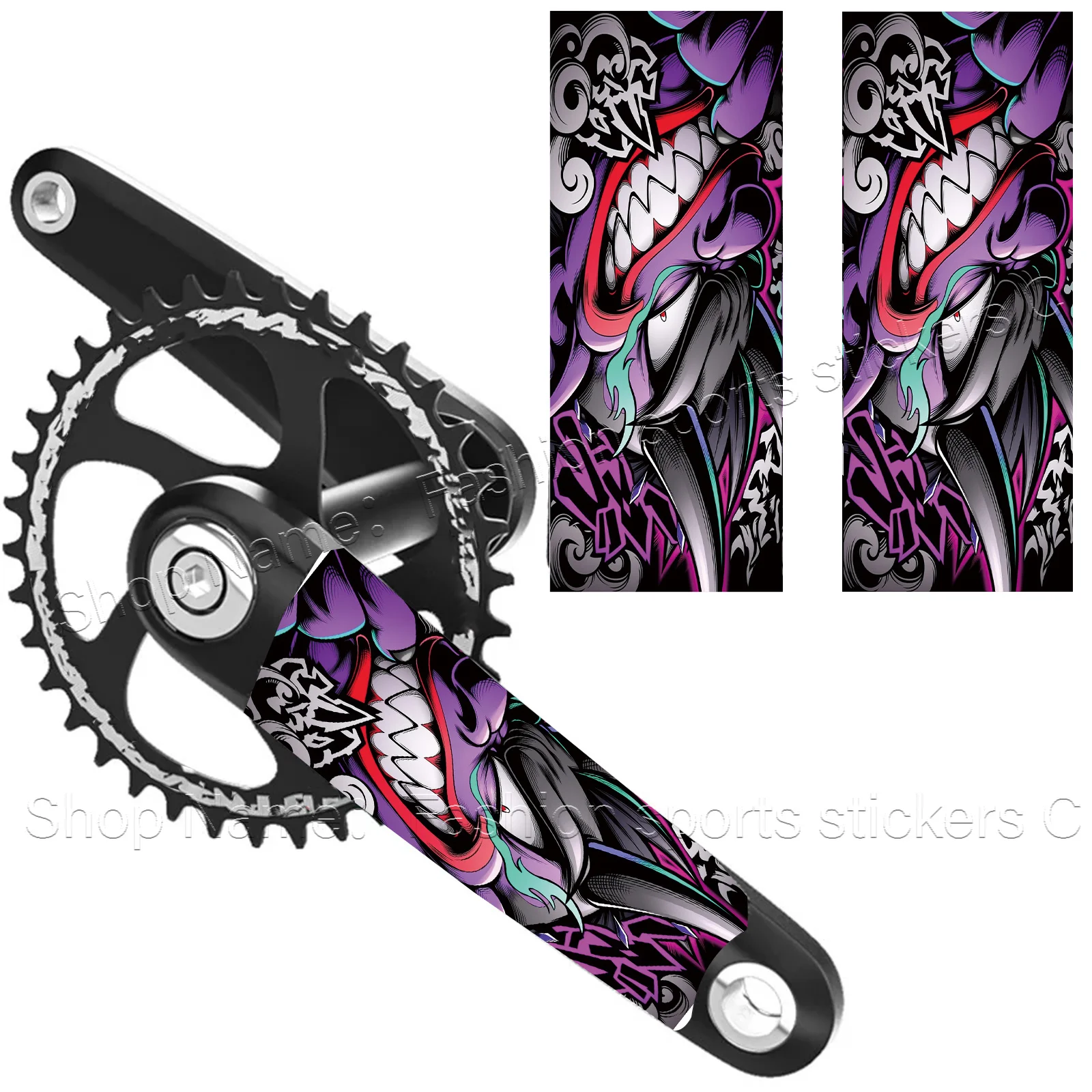 Purple Joker Style Bike Crank Arm Stickers, Waterproof Vinyl Decals for MTB & Road Bicycles