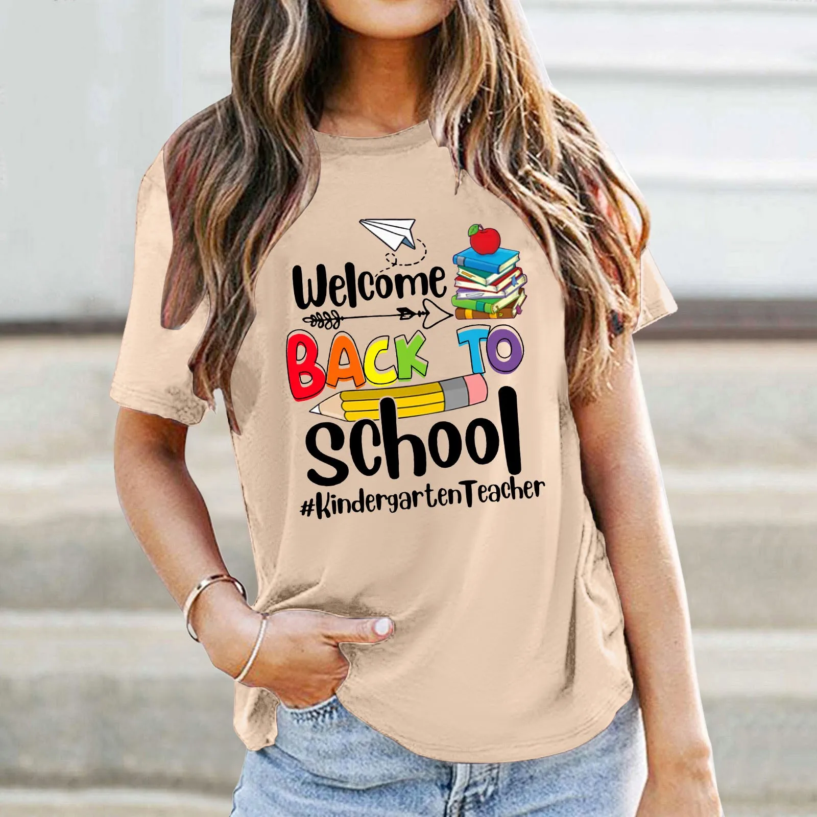 

Welcome Back To School T Shirts For Women Teacher's Day Casual Versatile Letter Printed T Shirt Women Top Tee New