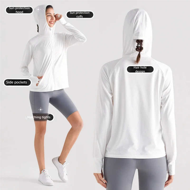 New Ice Silk Sunscreen Jacket For Women Upf50+Thin Cool And Breathable Top UV Resistant Outdoor Hoodie