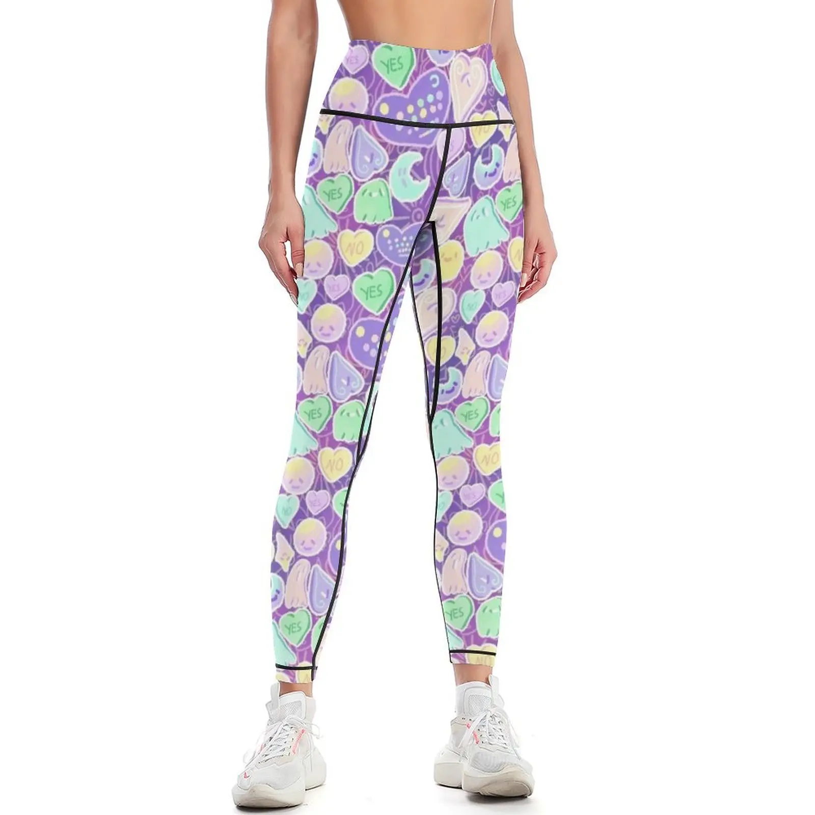 

Cute Kawaii Halloween Heart Ouija pattern, Purple Leggings Sports pants woman Women's push up gym's clothing Womens Leggings