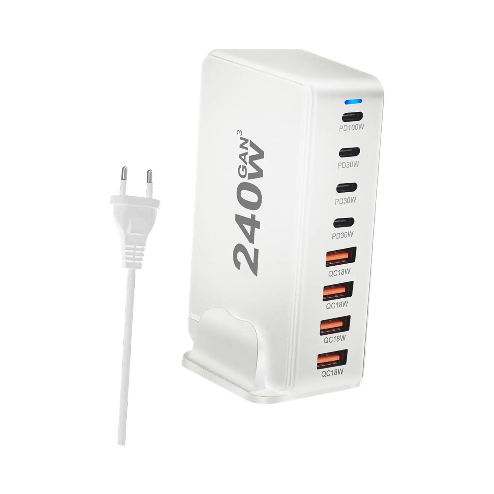 Desktop Power Adapter 240W Gan USB C Charger 8 Port Fast Charging Station Hub for Laptop Phone Tablet Multiple Device