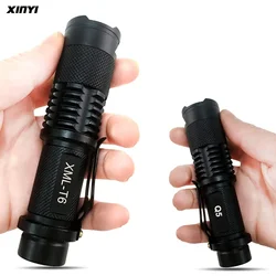 Portable 4000LM 11W Q5/T6 Aluminum Waterproof 3/5 Modes Zoomable Led Flashlight Torch Tactical light AA 14500 Black For cycling