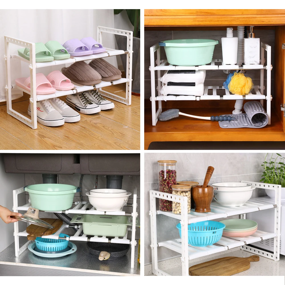 Erweiterbares Spülbeckenregal mit 2 Regalen, organisiert Küchenutensilien, kompaktes und leichtes Design, ideal für die Küche – Detail 1