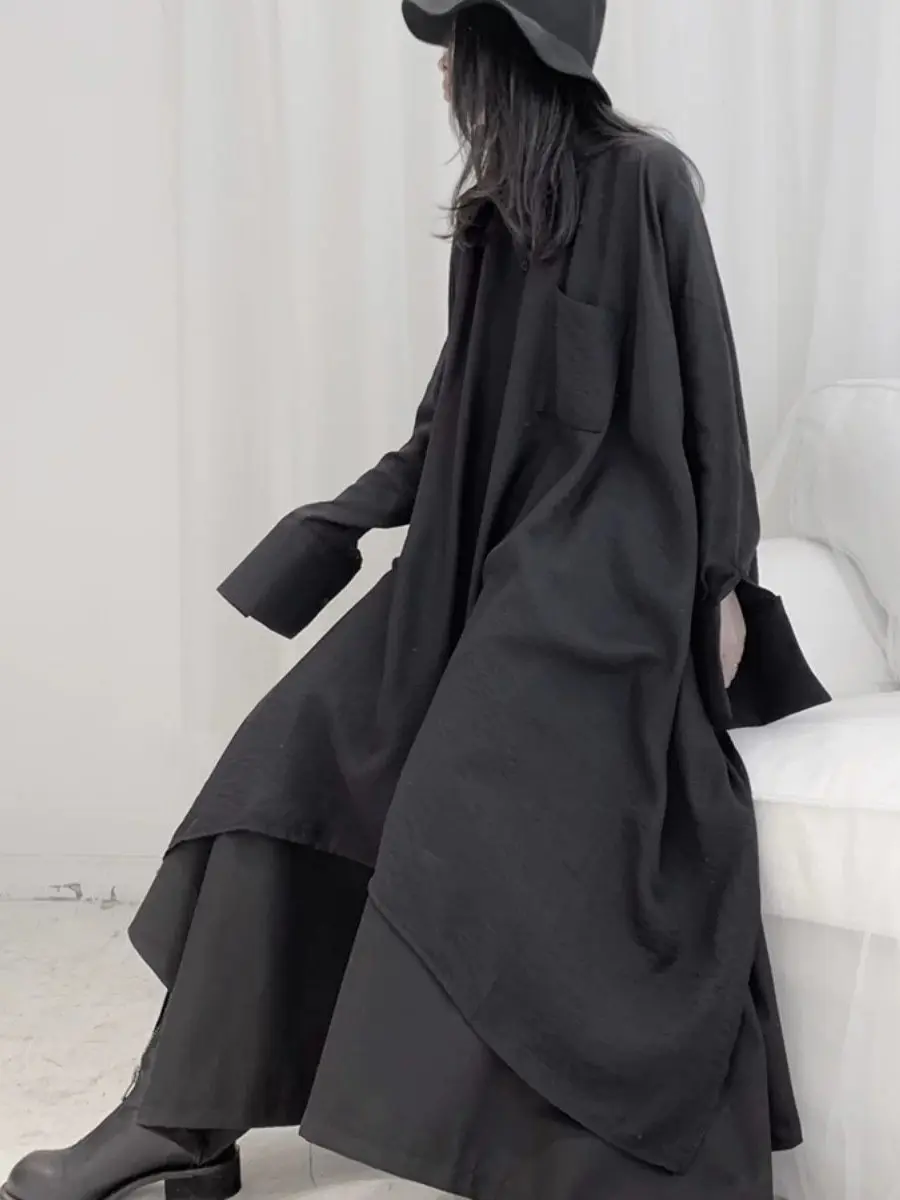 Women Black Gothic Blouses and Shirts Dark Style Asymmetrical Loose Long Shirt Y2k Gyaru Emo Long Sleeve Blouse for Women Autumn view 4