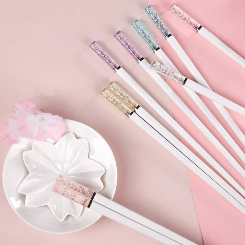 Amber Sakura Japanese Chopsticks Antibacterial Anti-slip High Temperature Resistant  Reusable for Sushi Food ChopsticksTableware