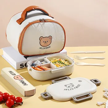 WORTHBUY 보온 도시락 보온 도시락 상자, 휴대용 분할 식품 보관 용기, 단열 가방 포함