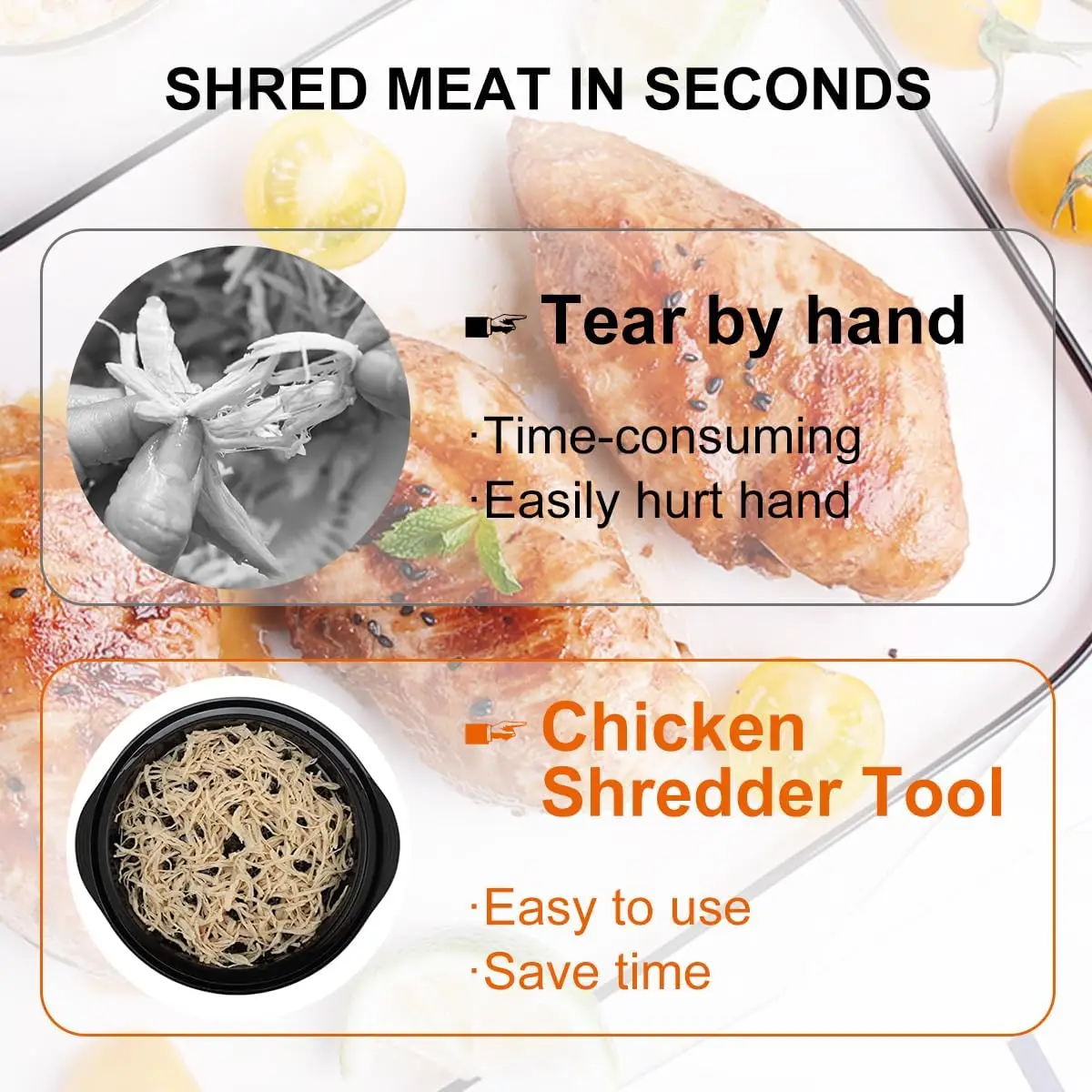 Chicken Shredder Tool Meat Breast Shredding Separation Mincing Grinder Machine with Lid for Shredding Chicken Pulled Pork Beef