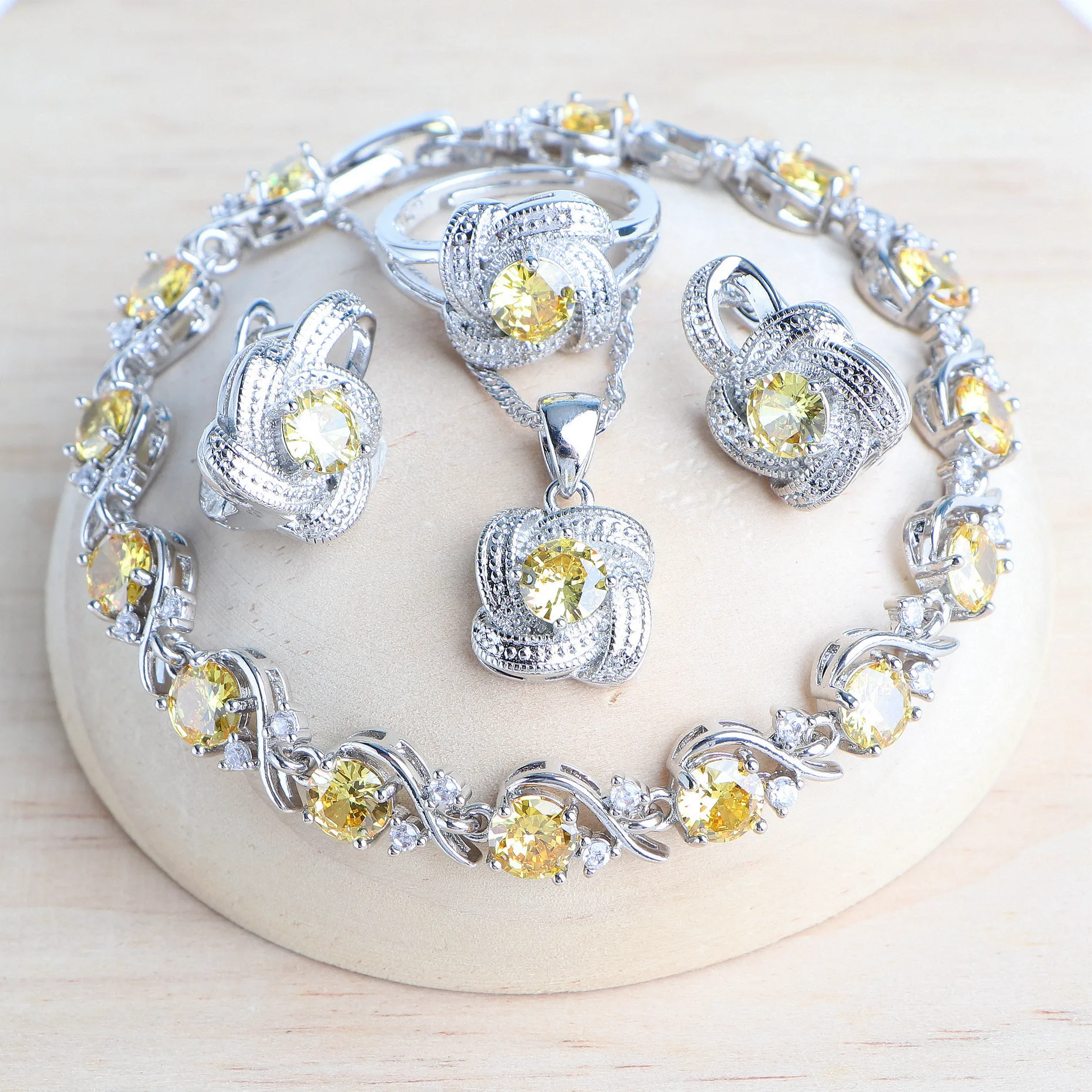Blaue Zirkonia-Damen-Schmucksets aus 925er-Sterlingsilber, Hochzeit, Braut, Kostüm, Schmuck, Ohrringe, Ringe, Armbänder, Anhänger, Halskette