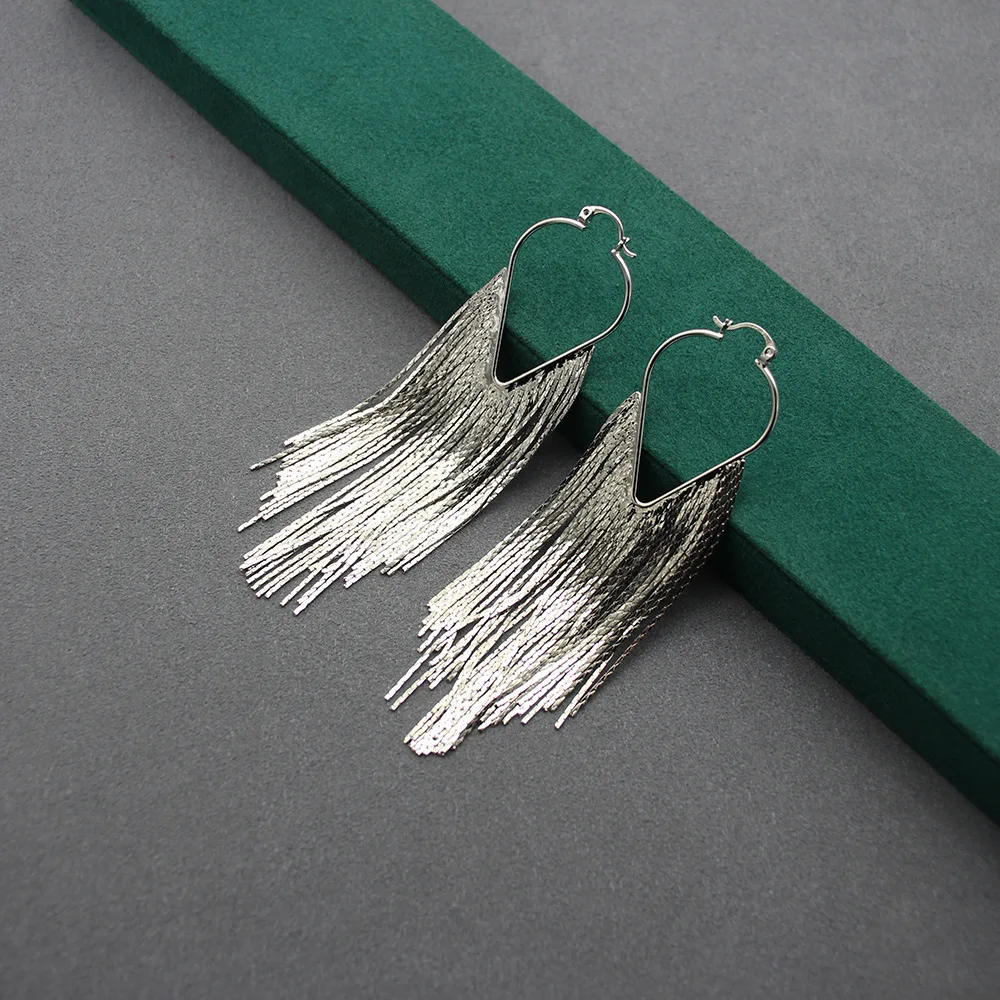 Vintage Long Tassel Earrings Versatile Elegant  Shiny Heart Leverback Earrings Jewelry Accessories Birthday Gifts for Women