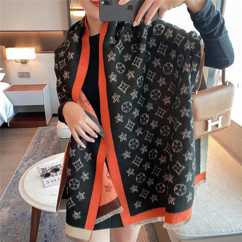 Winter Europe and the United States Imitation Cashmere Winter Explosion Long Outside Shawl Double-sided Warm Scarf 2024 NEW