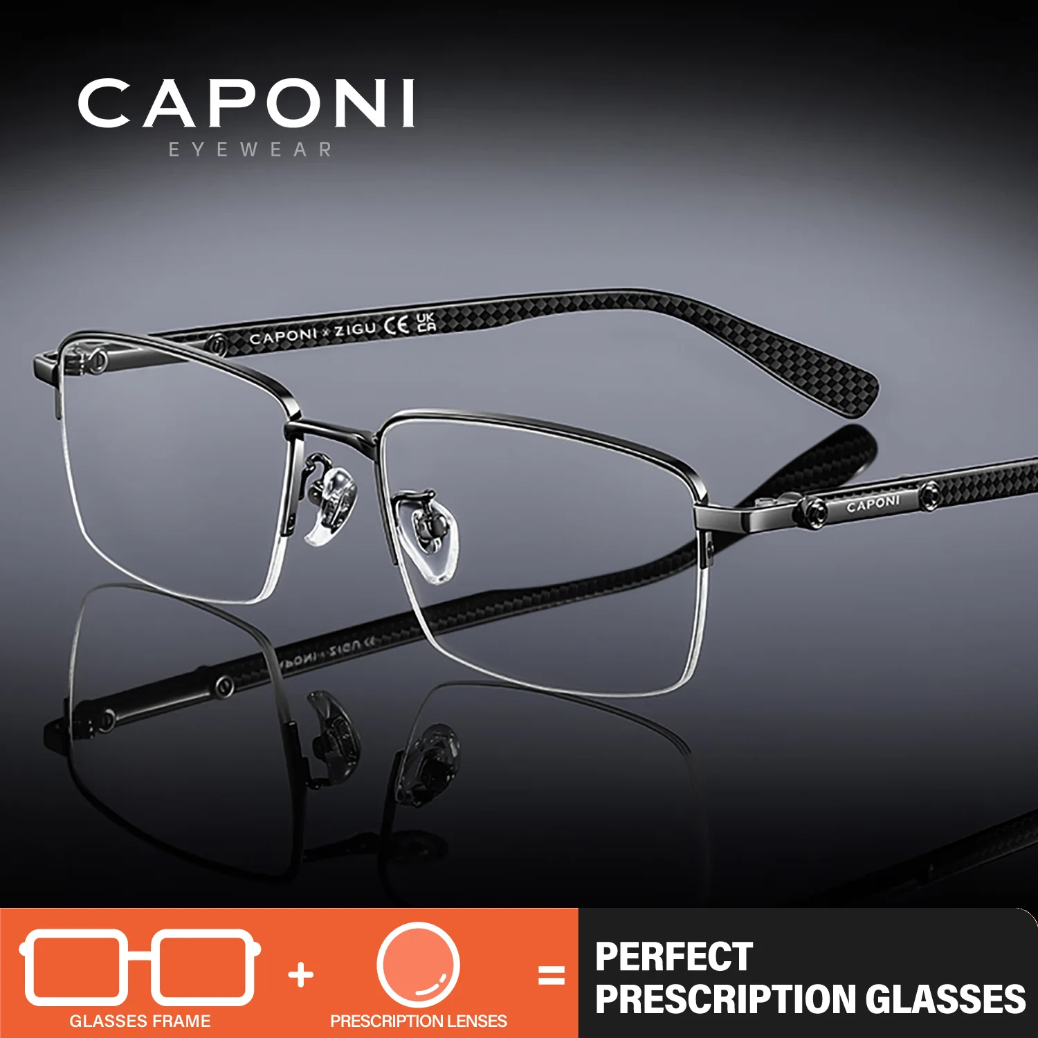 CAPONI Prescription Men Glasses Carbon Fiber Light Weight Myopia Glasses Progressive Computer Anti Blue Ray Eyes Glasses PJ35603